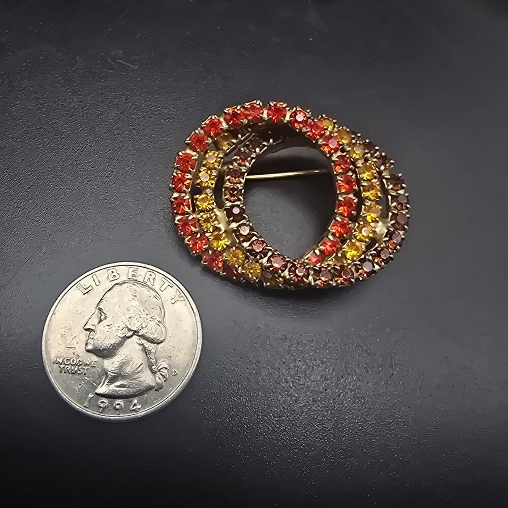 Autumn Fall Colored Rhinestone Circle Brooch Vintage Glam Jewelry - Picture 5 of 6